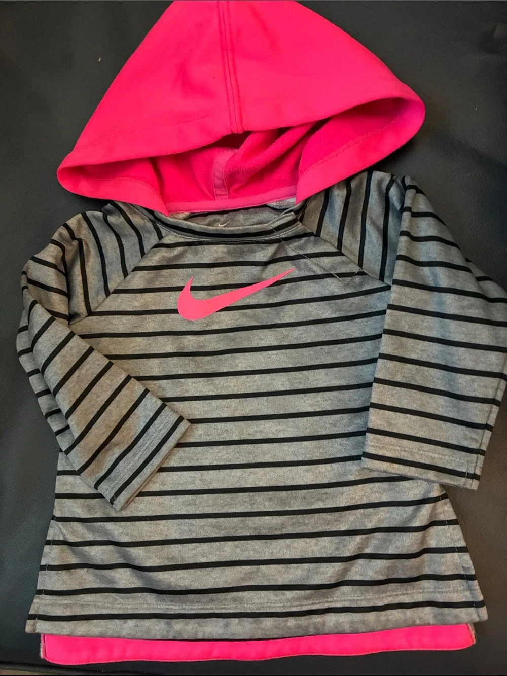 Nike Girls' Gray & Hot Pink Striped Hooded Sweatshirt